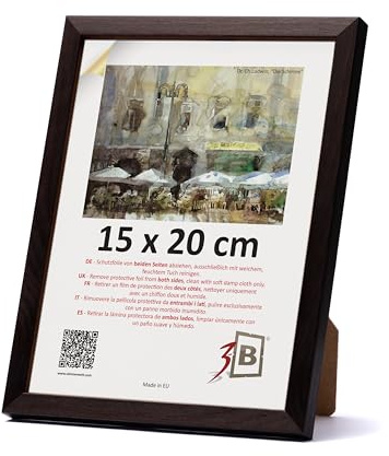 3-B Bilderrahmen LUND - Dunkel Braun (Nussbaum) - 15x20 cm - Holzrahmen, Fotorahmen, Portraitrahmen mit Acrylglas