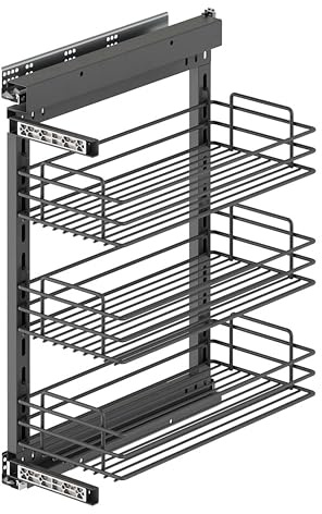 Emuca - Carrello Estraibile TitaneStar con Sistema di Chiusura Morbida, Modulo 300mm, Grigio Antracite, Acciaio