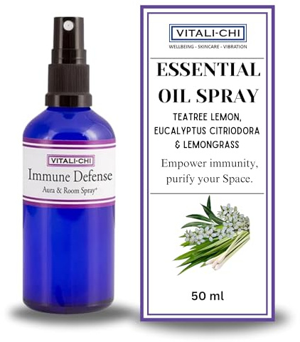 Vitali-Chi Huile essentielle en spray à base de citron, d'eucalyptus citriodora et de citronnelle | Energizer naturel, booster d'immunité | Désodorisant Aura & Spray d'ambiance avec arôme