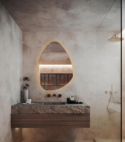 KT WALL ART Aesthetic Washbasin Led Mirror, Asymmetrical Led Illuminated Bathroom Mirror, Decorative Irregular Led Lighted Mirror, Triangle Mirror with Ligths (Warm Light, 60x80 cm | 24x32)