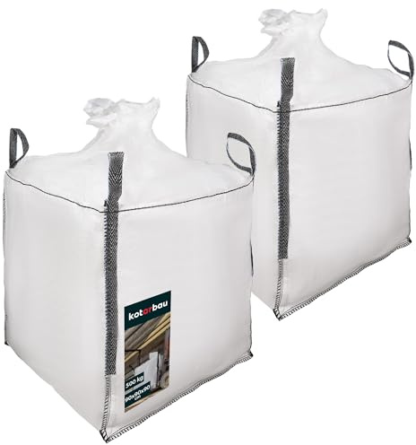 KOTARBAU® 2 sacos grandes de 90 x 90 x 90 cm para jardín, delantal estable y embudo de salida de 500 kg, polipropileno, para cargas pesadas, bolsas de residuos de jardín, bolsas de basura, bolsas de