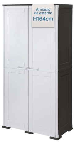 Tomaino - Armadietto Portascope per Esterno con 2 Ante e 4 Vani - Mobile da Esterno Balcone, Giardino, Garage - Armadio Portascope da Esterno SIMPLEX Grigio/Nero