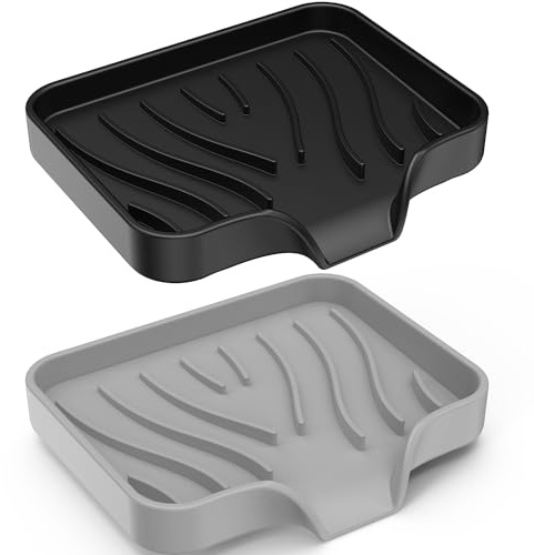 Ahhalife 2er-Pack Silikon-Ablauf-Seifenschale, rutschfest, wiederverwendbar, geeignet für Badezimmer, Küche, Theke, Dusche, hält Seife trocken, Abfluss-Seifenschale,Schwarz/Grau