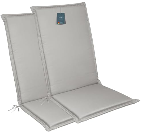 LILENO HOME Gartenstuhl Auflagen [2er Set - Hochlehner] in Grau - Bequeme Liegen als Sitzauflagen für Gartenmöbel - Stuhlkissen für Gartenstühle und Klappstühle MIA