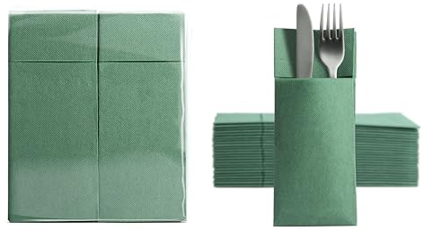 Aroba 250 Soft Point Besteckservietten weiches Material, Volumen & Struktur | fertig gefaltete Servietten mit Schlitz | 32x38 cm 1/8 Falz Bestecktasche |gute Qualität Grün