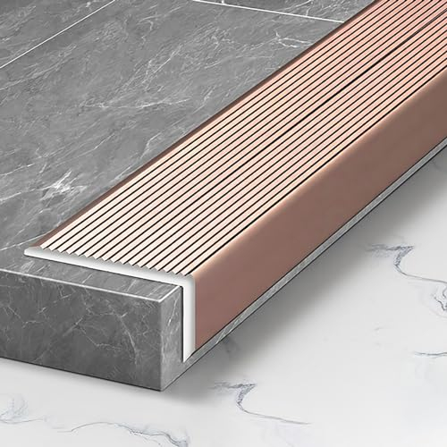 Treppenwinkel Treppenkantenprofil 135cm*2 Treppenkante Aluminiumlegierung Winkel 40x20mm Für Laminat Parkett Treppen Stufenkantenprofil(Rose gold)