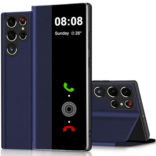 Handyhülle für Samsung Galaxy S24 Ultra 5G Hülle Clear View, für Samsung Galaxy S24 Ultra Hülle mit Ständer Klappbar Touchscreen View Flip Extra-Dünn Leder Schutzhülle Case, Cover Clear S View