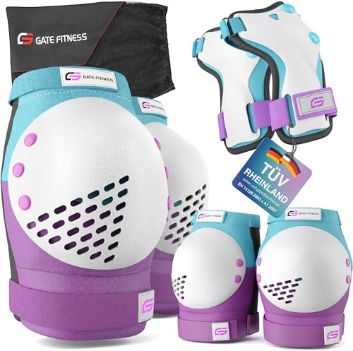 GATE FITNESS® Skyddset för barn och vuxna – skyddsutrustning set [6 delar] knäskydd med handledsskydd och armbågsskydd för inline-sport – skyddsutrustning set för barn