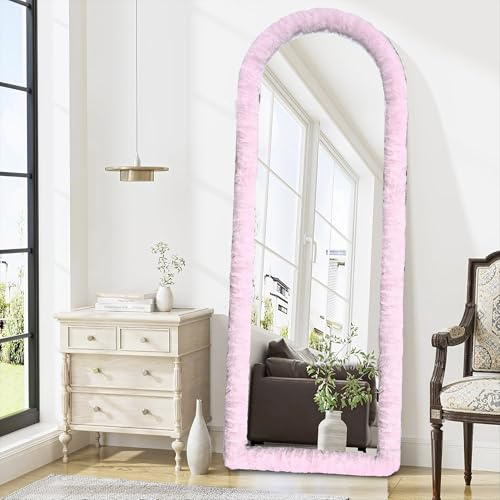 JAWGLOW Fluffy Full Length Mirror Cover - Universal Ultra Soft Non-Slip Cover - Free Standing - 64x21 Full Body Mirror - Warm Home Decor for Living Room, Bedroom, Cloakroom (Pink)