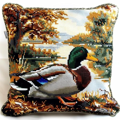 kitphoenix Knüpfkissen Zum Selber Knüpfen Knüpfen Set Knüpfteppiche Set Ente Latch Hook Kissen Kit für Kinder oder Anfänger Erwachsene zum Selber Knüpfen,DIY Knüpfteppich Knüpfpackung 43 X43 Cm
