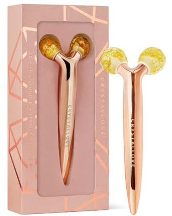 CRYSTALLOVE Gesichtsmassagegerät - Zitrone-Bernstein - 3D Gesichtsroller - Anti-Aging Massageroller - Gesichtslifting Massager - Massagegerät - Face Massage Roller