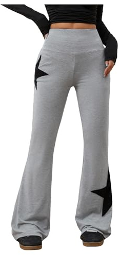 SOLY HUX Women's High Waisted Bootcut Flare Leggings Y2k Yoga Sweatpants Streetwear Grey Star Large