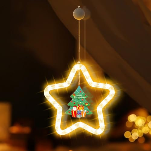 Hekasvm LED Sterne Weihnachtsbeleuchtung Weihnachtsdeko, Warmweiß Fensterdeko Hängeleuchten, Batteriebetriebene mit Saugnäpfe, Fenster Lichterkette Innen für Weihnachten Deko,Balkon,Party (C)