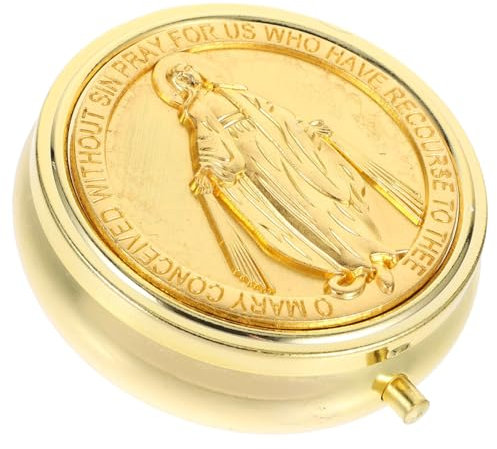 VOSAREA Rosenkranz Etui Kommunion: Kleiner Gold Hostiendose Schmucketui Religiöser Schmuckdose Metall Kleine Rosenkranz Etui Organizer