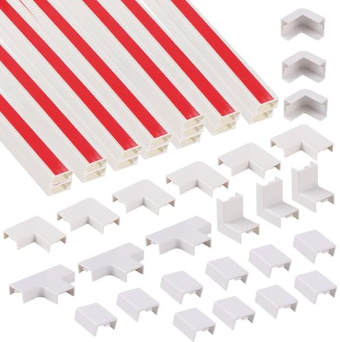 15 PZ Cavo Condotto Bianco Autoadesivo 20x10 mm Cabina per l'instradamento cavi 15x30 cm (4,5m) Mini canali cablati Copertura Corso con 25 Accessori Albero cavo Bianco