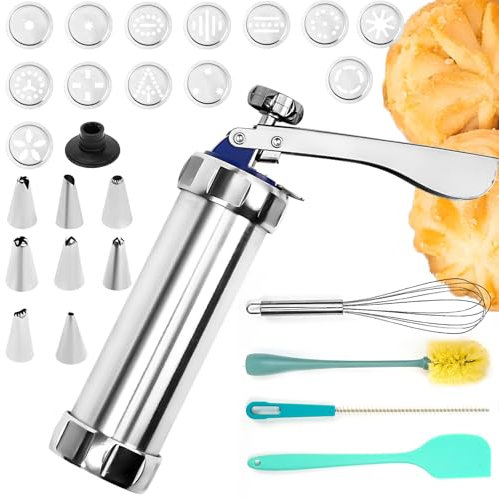 Cookie Press for Baking Set: Maiziyun Metal Cookie Presses Gun Kit 13Pcs Cookie Discs 8Pcs Piping Tip for Cookies Decoration Baking