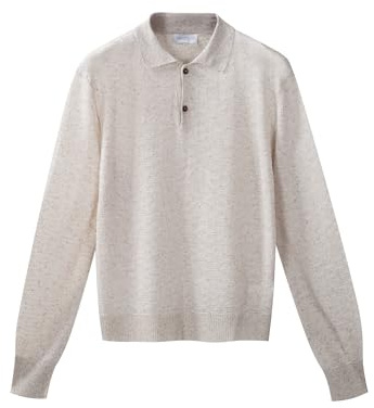 Diana Studio Stickad polotröja, herr, linne och silke, långärmad, avslappnad passform, tillverkad i Italien, Beige färg, M