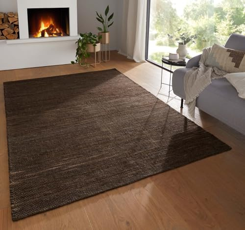 Taracarpet Moderner Boho Wollteppich Bern fürs Wohnzimmer, Schlafzimmer und Esszimmer aus Schurwolle Natural Living nachhaltig braun 080x150 cm
