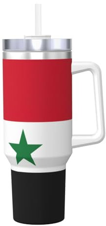 JIUTY Taza de viaje con diseño de bandera de la República Árabe Siria de 1,134.0 g con asa, taza de viaje de acero inoxidable, té helado, café, regalo