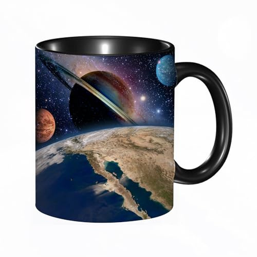 HRRASFAZF Tasse Kaffeetassen,Große 330ml Mit Henkel 100% Handbemalt kaffeebecher porzellan,Astrologie Astronomie Erde Weltraum Sonnensystem Schöpfung Saturn Planet Milchst,Frauen,Jahrestag,Muttertag