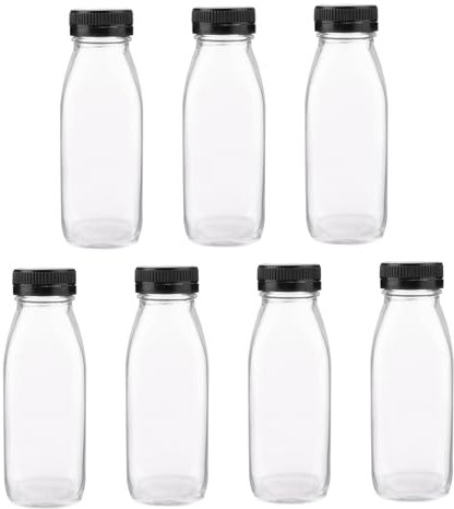 WEKADRIN Botellas De Jugo De Vidrio Transparentes 300 Ml, Set De 8 Piezas, Vidrio Duradero Tapa De Rosca, Para Almacenar Leche y Bebidas, Uso Doméstico y Refrigeración