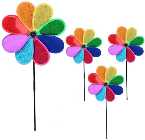 MOAZIFI Molinillo de viento para jardín, juego de 4 piezas con molinos de viento de flores de 30 cm, campanas de viento para exteriores, de pie para decoración de balcón y jardín