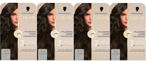 Schwarzkopf Creme Supreme Coloration 5-1 Kühles Braun (4x182 ml), dauerhafte Haarfarbe mit Serum und Haar-Maske schützt vor sichtbaren Haarschäden, für 100% Grauabdeckung