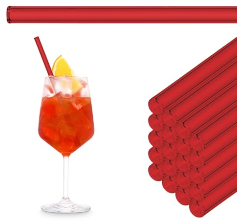 Halm - Cannucce di vetro rosse, riutilizzabili, 20,3 cm, con spazzola per la pulizia senza plastica, prodotte in Germania, lavabili in lavastoviglie, dritte, perfette per frullati, cocktail