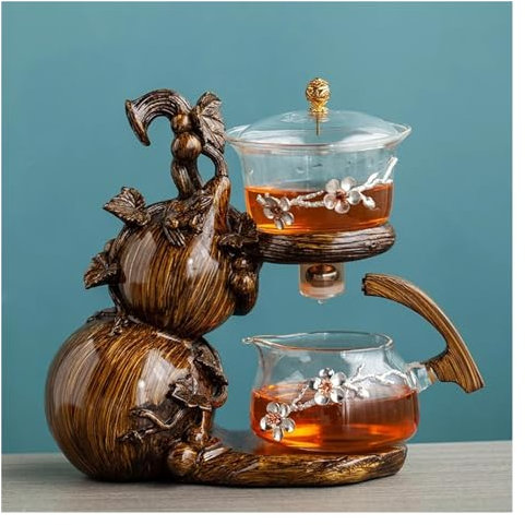 Heat-Resistant Tea Set Water Diversion Rotating Cover Bowl Automatic Tea Maker Lazy Kungfu Teapot Drinking(D) (Argento Light Grey)
