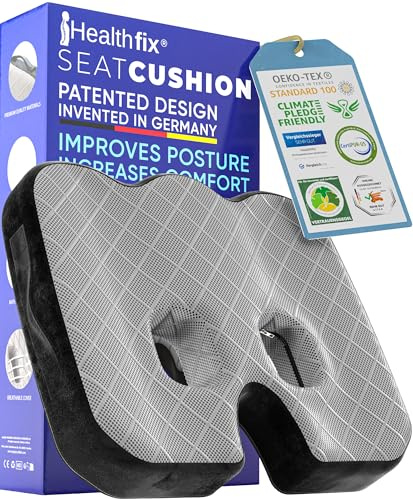 Healthfix® Coussin d'assise orthopédique pour le bureau, la voiture, etc. - Siège ergonomique en mousse à mémoire de forme avec fonction de soulagement du coccyx et des os assis, doux (45 à 70 kg)