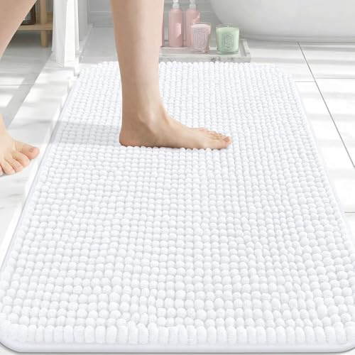 Hafaa Bath Mat Non Slip Anti Mould – White Bathroom Mat 40 x 60 cm Machine Washable Bath mats Super Absorbent Extra Soft Fluffy Shower mat