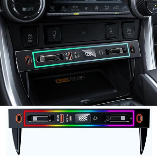 Car Charger USB Hub for Toyota RAV4 2020-2025 Multiport Retractable Docking Station, Center Console Phone Fast Charger with RGB Light for Toyota RAV4 Interior Accessories(black)