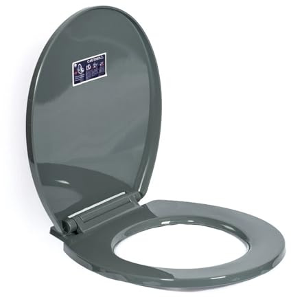 Home Beauty Soft Close Toilet Seat Oval – Heavy Duty WC Seat with Quick Release, Anti-Slam, Easy Top Fix – 415-440mm x 357mm – Polypropylene – (Dark Grey)