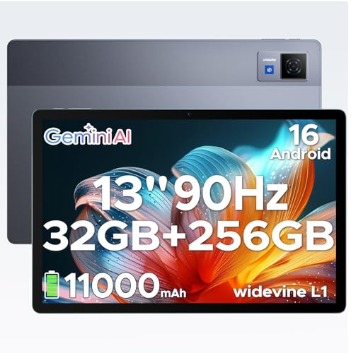 DOOGEE U13 Tablette 13 Pouces, Tablette Android 16 Écran FHD+ 90 Hz, 32 Go RAM + 256 Go ROM (Ex to 2 to), Unisoc T7280, 11000mAh Batterie, 18 W Charge Rapide, WiFi 5, Double Caméra, GPS