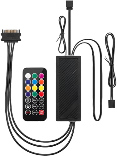 6-Port ARGB Fan Hub Controller, Addressable RGB 5V 3Pin, PWM 12V 4Pin Case Fan Splitter With Remote Control, Magnetic Base, Black