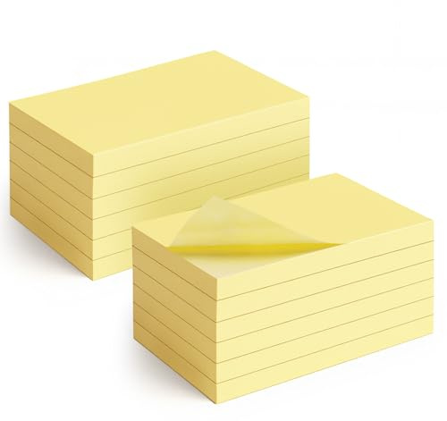 Agoer Juego de 1200 notas adhesivas, 76 x 127 mm, color amarillo, autoadhesivas, para crear listas para oficina, estudio, hogar, 100 hojas por bloque, 12 blocs