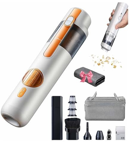 sloiaz Kit aspirapolvere portatile intelligente 5 in 1, aspirapolvere portatile for auto senza fili potente da 15 Kpa, aspirazione, soffiaggio, gonfiabile, spazzolatura, illuminazione(White)