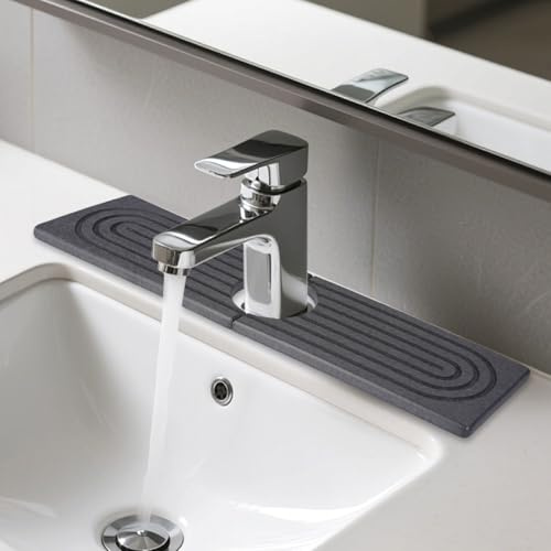 Rairsky Absorbent Faucet Mat,Protector Mueble Fregadero de Diatomita | Alfombrilla para Grifo de Fregadero,Alfombrilla para Grifo de Cocina,para Cocina,Baño,Restaurante con Papel de Lija (40x10cm)