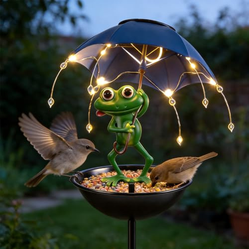 Wxeadu Outdoor Solar Frosch Garten Dekoration, Solar Frosch Gartendeko mit Regenschirm, wasserdichte Solar Frösche Figur Garten Statue für Gartens Terrasse Rasen Teiche Hof