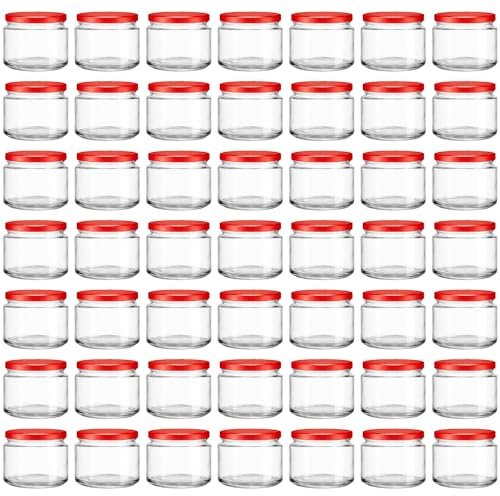 Vitrea 50x Marmeladengläser 330 ml - mit Deckel Rot TO 82 - Einmachgläser zum befüllen mit Schraubdeckel - Sturzgläser für Marmelade Schraubgläser - leere Gläser - 50 Stück