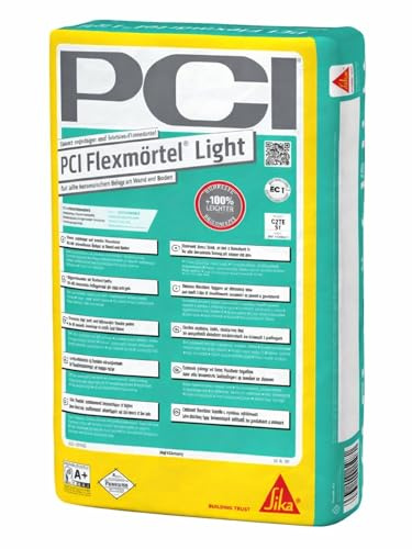 PCI Flexmörtel Light Fliesenkleber 12,5 kg Leichter Flexkleber für Wand und Boden für Feinsteinzeug, Steinzeug, Keramikfliesen und Mosaik hohe Ergiebigkeit für Innen und Außen geeignet Naturstein