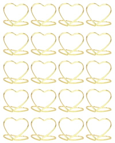 JIRVEX 20 Stück Tischkartenhalter Herz Gold für Hochzeit Tischnummern Kartenhalter Tisch Fotohalter Fotoständer für Party Restaurant Büro