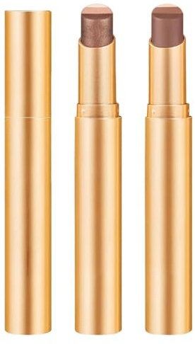 LQIOACU 2 Pezzi Ombretto Stick 3 Colori in 1 Confezione, Sfumato Brillante Matita Eyeliner Illuminante per Trucco Occhi Donna | Ombretto Cremoso Glitterato a Lunga Durata e Impermeabile
