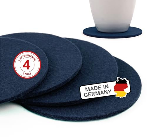 filzbrand Filz Untersetzer rund für Gläser, Filzuntersetzer 4 Stück (4er Set), Ø 10 cm in dunkelblau, 5 mm dick, Glasuntersetzer, Getränkeuntersetzer aus Designfilz 100% Wolle – Made in Germany
