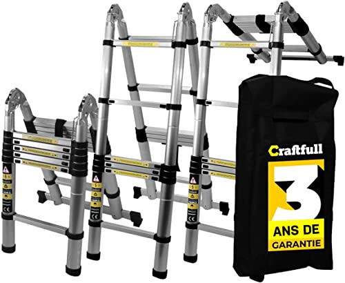 𝐂𝐑𝐀𝐅𝐓𝐅𝐔𝐋𝐋 Teleskopleiter CF-102A | 𝟑 𝐉𝐀𝐇𝐑𝐄 𝐆𝐀𝐑𝐀𝐍𝐓𝐈𝐄 - Trittleiter - Leiter ausziehbar - Klappleiter - Aluminium Stehleiter - Mehrzweckleiter (2 x 2.2 Meter (Total 4.4 m))