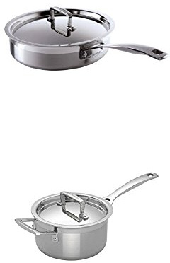 Le Creuset 3-Ply Stainless Steel Saute Pan with Lid, 24 cm and Stainless Steel Saucepan with Lid, 18 cm