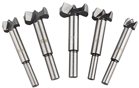 HALJIA Holzbearbeitungs-Set mit 5 Stück Scharnierloch-Bohrern, Lochsägen, Fräsern, 15 mm, 20 mm, 25 mm, 30 mm, 35 mm, für Holz, Kunststoff, Sperrholz