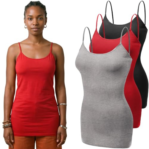 Emmalise Damen Basic Casual Lange Camisole Verstellbare Träger Cami Layering Top - - X-Groß