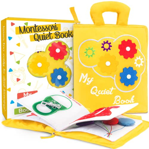 deMoca Lernbuch für Kleinkinder - Montessori Mitmachbuch Uhrzeit & Schnürsenkel - Stoffbuch für Unterwegs - pädagogisches ruhiges Buch - Sensorische Beschäftigung Kinder ab 3 Jahre Mädchen & Jungen