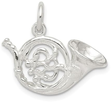 925er Sterlingsilber, massives poliertes Waldhorn-Anhänger, Halskette, Maße: 15 x 22 mm breit, Schmuck für Damen, One Size, Metall Silber Horn Aus Metall Silberfarben, Kein Edelstein